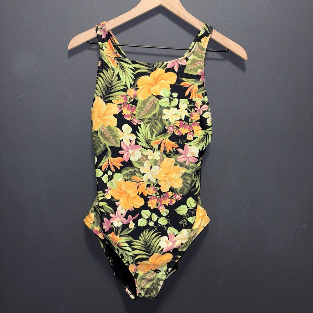Hurley One Piece Swimsuit Bathing Suit Womens Medium Floral Strappy Cross Back